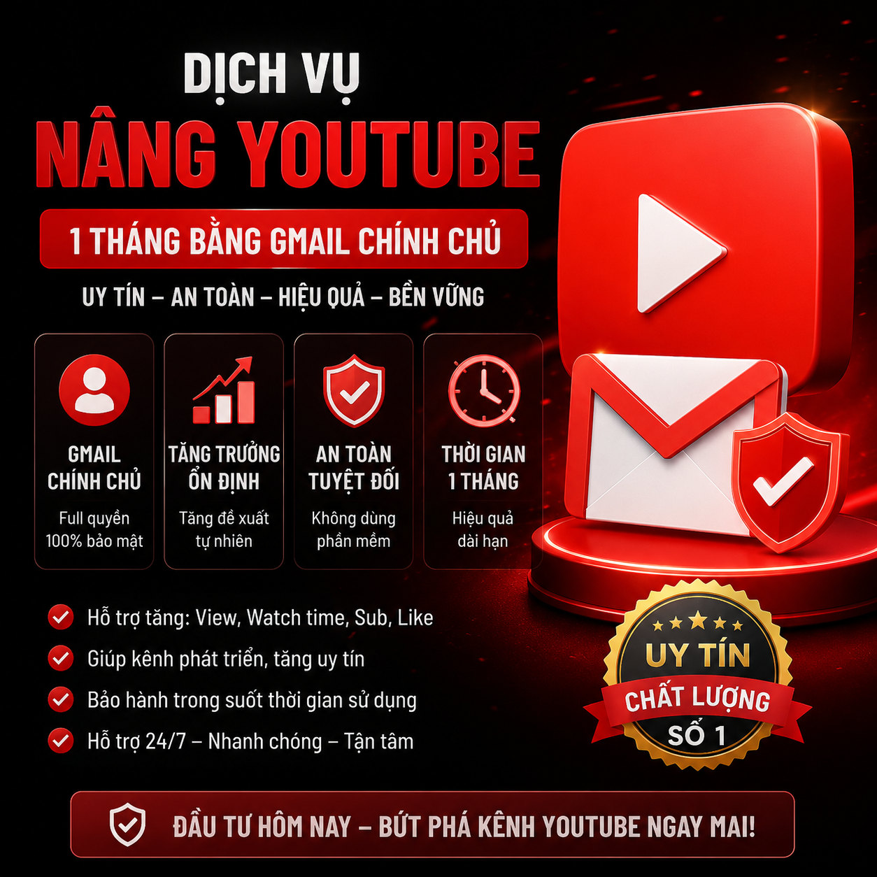 Youtube preminum 1 tháng (Nâng gmail chính chủ ) Bảo hành full