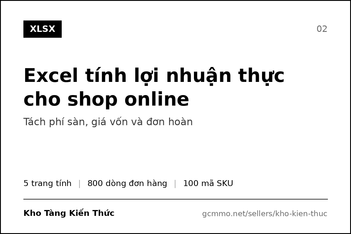 File Excel tính lợi nhuận thực cho shop online, tách phí sàn, giá vốn và đơn hoàn