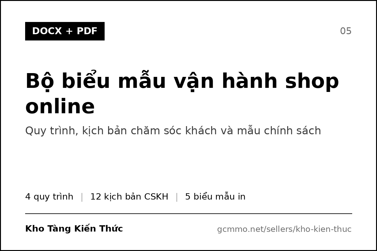 Bộ biểu mẫu vận hành shop online, quy trình, kịch bản chăm sóc khách và mẫu chính sách