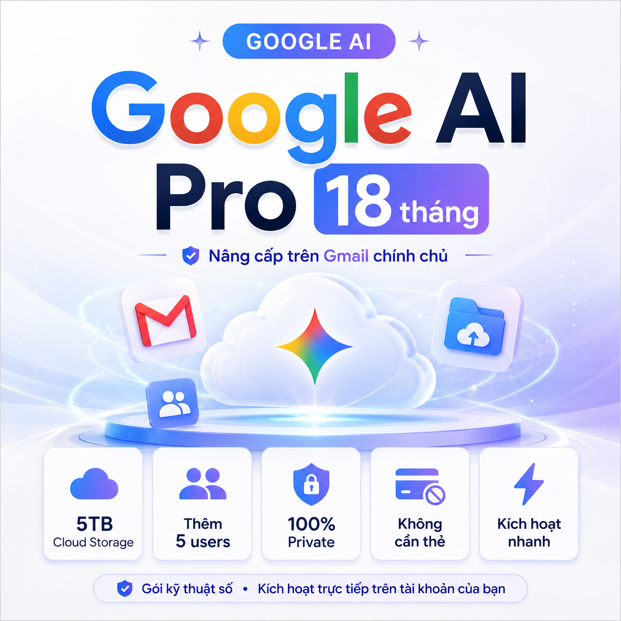 Nâng cấp Google AI Pro 18 tháng chính chủ | 5TB | Gmail cá nhân