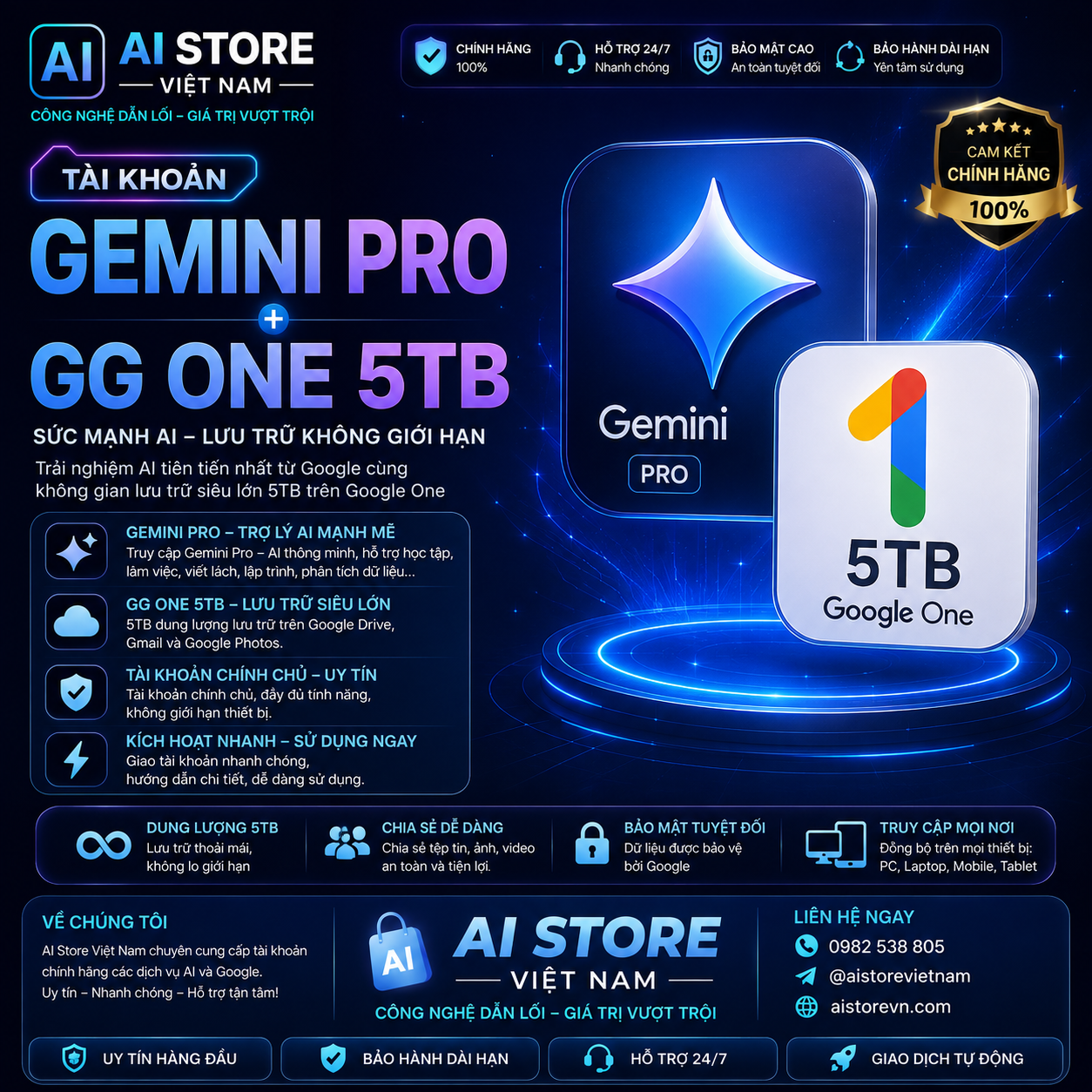 GEMINI PRO + GOOGLE ONE 5TB – 12 THÁNG NÂNG CẤP CHÍNH CHỦ