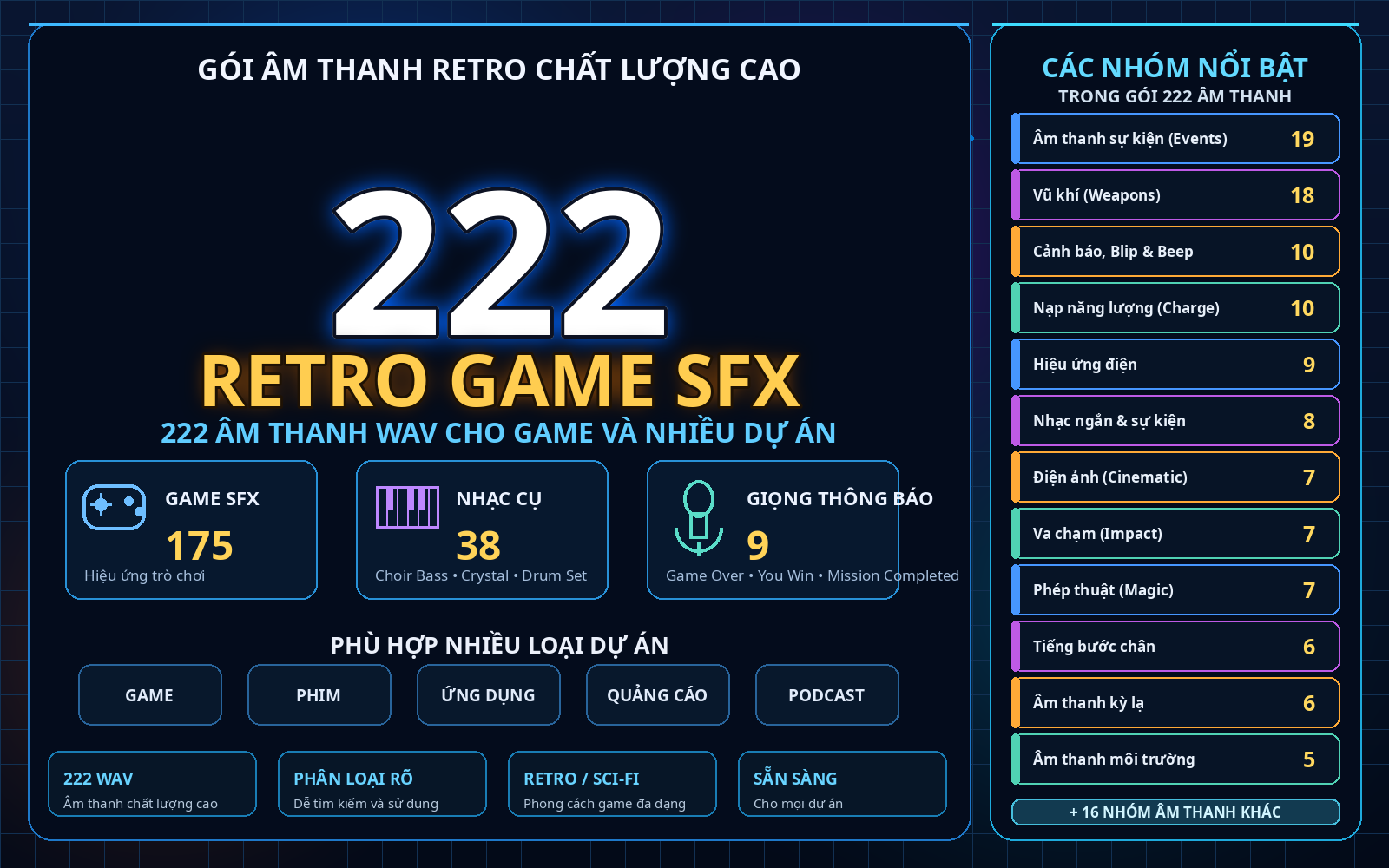 Bộ sounds pack 222 âm thanh game RPG