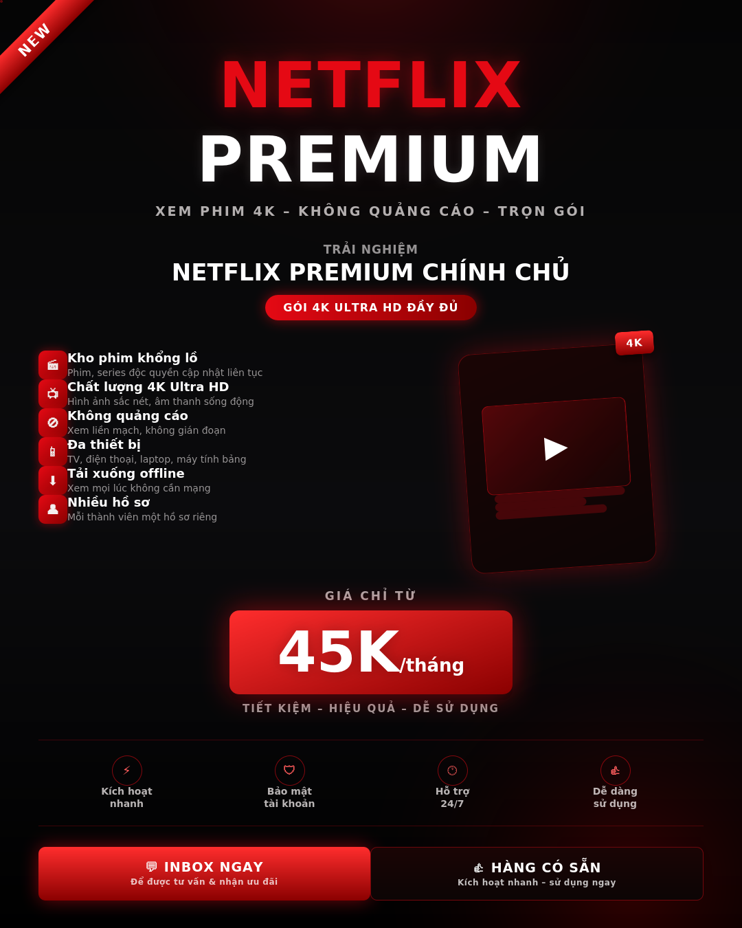 Netflix Premium 4k UHD_Bảo hành full_time 30 day - 1 năm