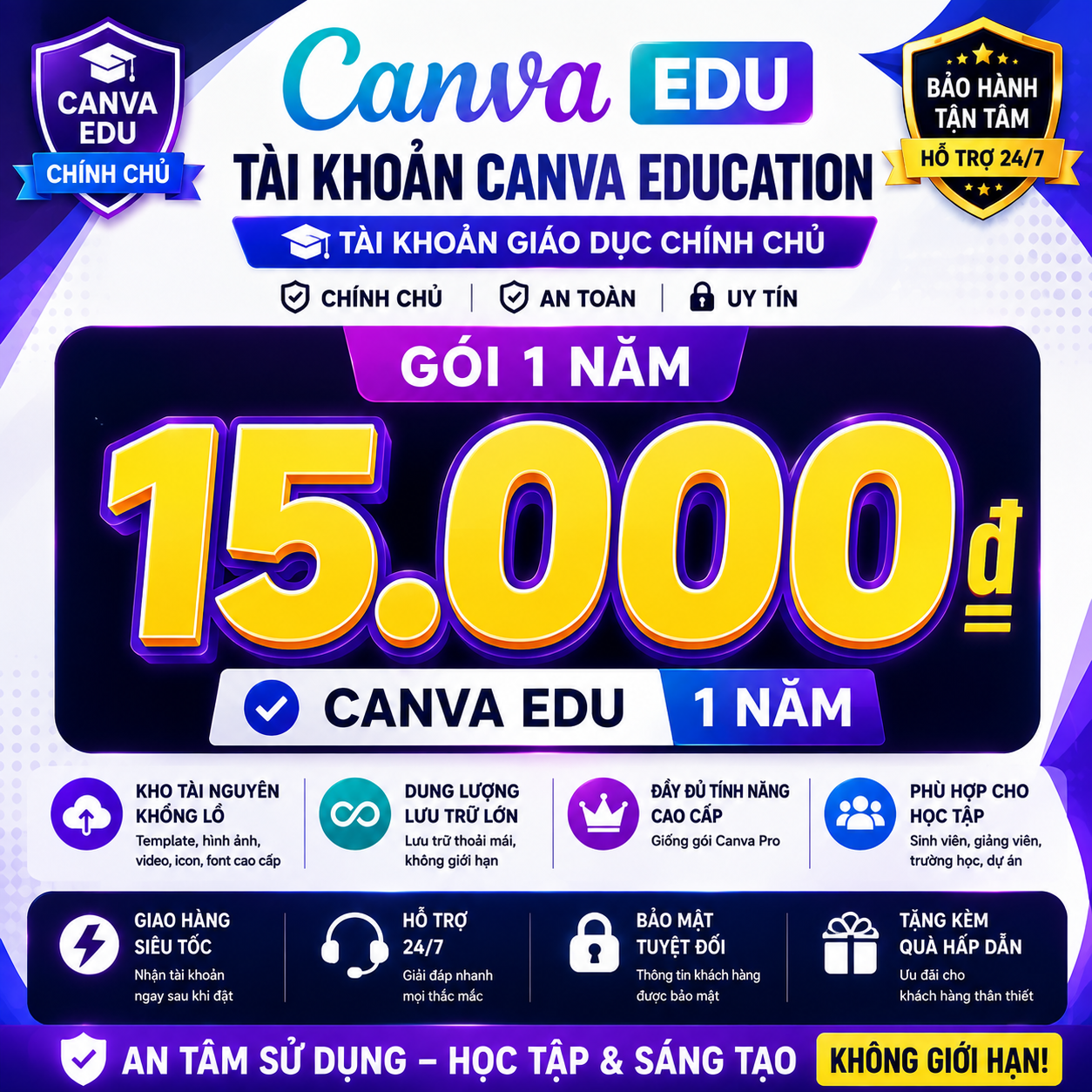 Canva Education 1 Năm - Tài Khoản Chính Chủ - Bảo Hành 12 Tháng